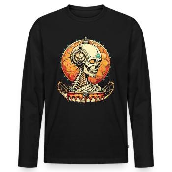 Krishna Skull // Buddha Totenkopf / Indien FS0013 - Männer Premium Bio Langarmshirt - Schwarz - Vorne - Nico (187cm)
