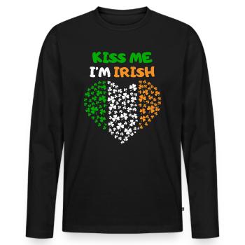 Fête de la Saint-Patrick Irlande coeur drapeau irlandais baiser - T-shirt manches longues Premium bio Homme - noir - Devant - Nico (187cm)