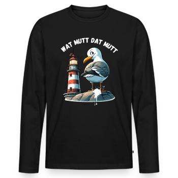 Hamburg Dialekt Möwe Lustig Leuchtturm Norden Fun - Männer Premium Bio Langarmshirt - Schwarz - Vorne - Nico (187cm)