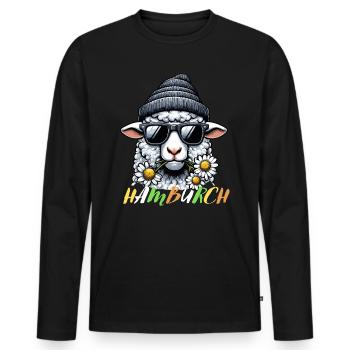 Hamburg Hamburch Schaf Hansestadt Küste Nordsee - Männer Premium Bio Langarmshirt - Schwarz - Vorne - Nico (187cm)