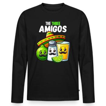 Trois Amigos Tequila Lime Sel Sombrero Drôle - T-shirt manches longues Premium bio Homme - noir - Devant - Nico (187cm)