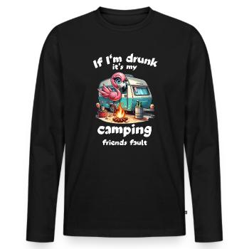 Camping Flamingo Drinking Caravan Funny Party Fun - Men's Premium Organic Long Sleeve Shirt - black - Front - Nico (187cm)
