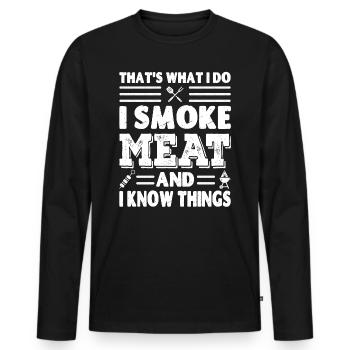 C’est ce que je fais, je fume de la viande et je sais des choses - T-shirt manches longues Premium bio Homme - noir - Devant - Nico (187cm)