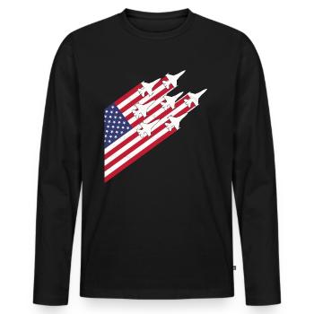 USA Flag and Fighter Jets - Men's Premium Organic Long Sleeve Shirt - black - Front - Nico (187cm)