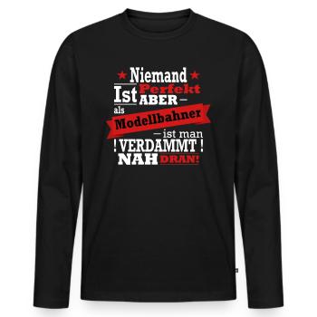 Modellbahner, Eisenbahn und Zug Fan - Männer Premium Bio Langarmshirt - Schwarz - Vorne - Nico (187cm)