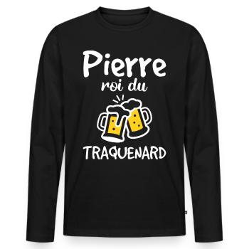 Pierre Roi Du Traquenard - Humour De Pierre - T-shirt manches longues Premium bio Homme - noir - Devant - Nico (187cm)