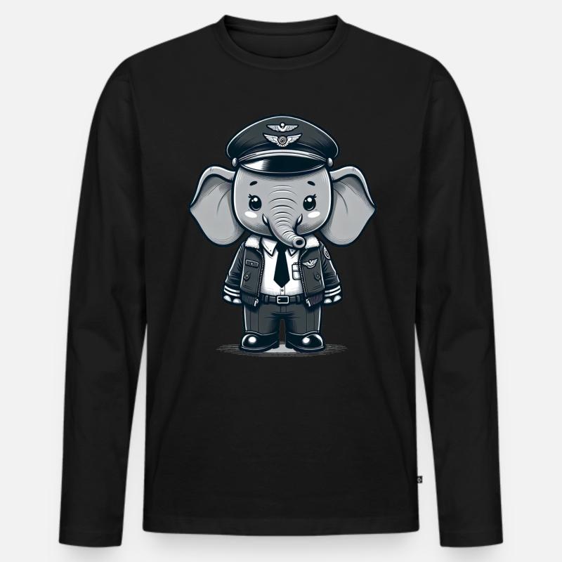 Cute Elephant Pilot - Männer Premium Bio Langarmshirt - Schwarz
