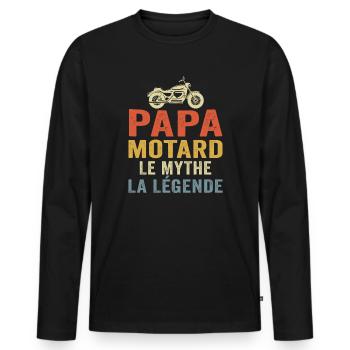 t-shirt papa motard le maythe légende - T-shirt manches longues Premium bio Homme - noir - Devant - Nico (187cm)