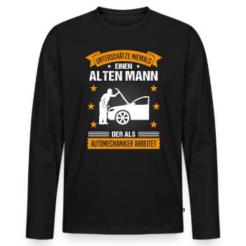 Automechaniker Alter Mann Spruch Herren Geschenk - Männer Premium Bio Langarmshirt - Schwarz - Vorne - Nico (187cm)