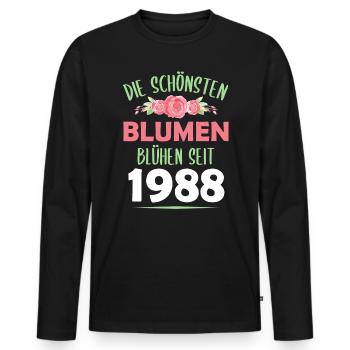 Jahrgang 1988 Blumen Spruch Geburtstag Geschenk - Männer Premium Bio Langarmshirt - Schwarz - Vorne - Nico (187cm)