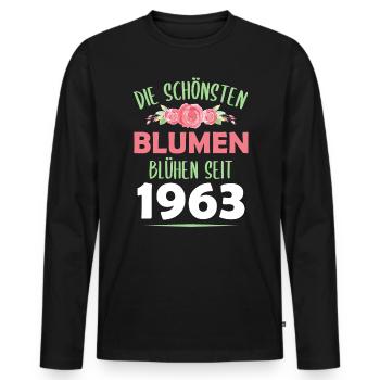Jahrgang 1963 Blumen Spruch Geburtstag Geschenk - Männer Premium Bio Langarmshirt - Schwarz - Vorne - Nico (187cm)