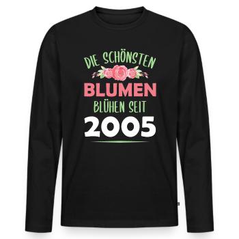 Jahrgang 2005 Blumen Spruch Geburtstag Geschenk - Männer Premium Bio Langarmshirt - Schwarz - Vorne - Nico (187cm)