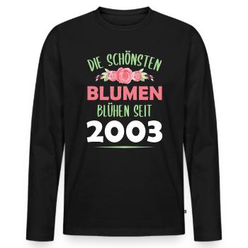 Jahrgang 2003 Blumen Spruch Geburtstag Geschenk - Männer Premium Bio Langarmshirt - Schwarz - Vorne - Nico (187cm)