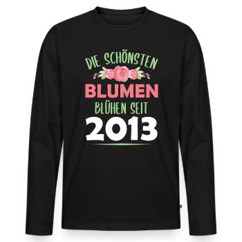 Jahrgang 2013 Blumen Spruch Geburtstag Geschenk - Männer Premium Bio Langarmshirt - Schwarz - Vorne - Nico (187cm)