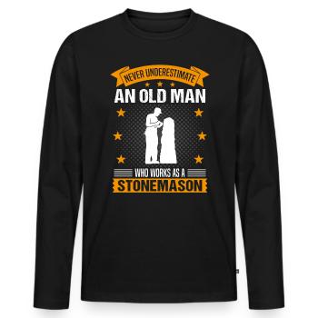 Un vieil homme tailleur de pierre disant le cadeau des hommes - T-shirt manches longues Premium bio Homme - noir - Devant - Nico (187cm)