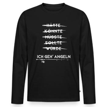 Ich geh Angeln, Sollte, Müsste, Könnte, Angler - Männer Premium Bio Langarmshirt - Schwarz - Vorne - Nico (187cm)