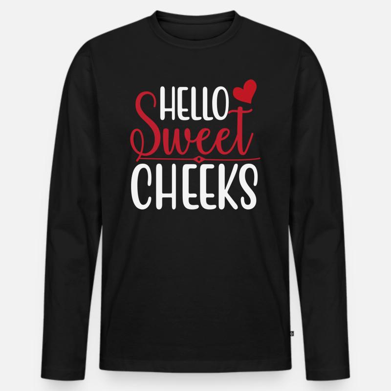 Hello Sweet Cheeks - Männer Premium Bio Langarmshirt - Schwarz