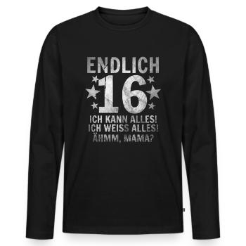 16 Geburtstag - Männer Premium Bio Langarmshirt - Schwarz - Vorne - Nico (187cm)
