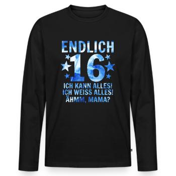 16 Geburtstag - Männer Premium Bio Langarmshirt - Schwarz - Vorne - Nico (187cm)