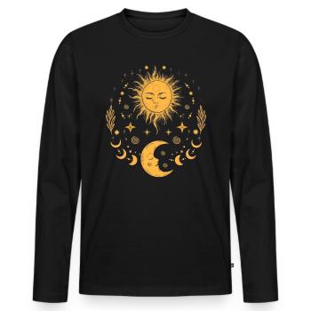 Vintage Sun Moon & Stars, Celestial Boho - Men's Premium Organic Long Sleeve Shirt - black - Front - Nico (187cm)