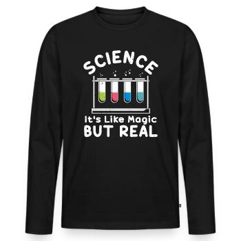 Science C’est comme de la magie mais du vrai vintage - T-shirt manches longues Premium bio Homme - noir - Devant - Nico (187cm)