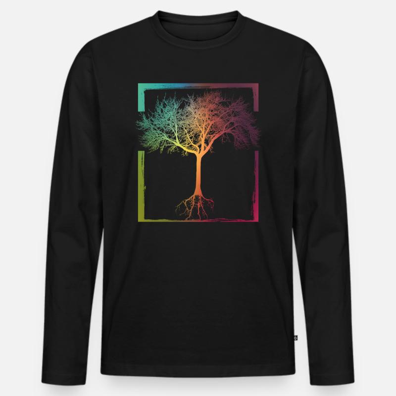 Mutter Natur - Rahmen Wurzeln Baum Lebensbaum - Männer Premium Bio Langarmshirt - Schwarz