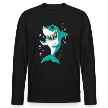 Hai mit Zahnspange - Männer Premium Bio Langarmshirt - Schwarz - Vorne - Nico (187cm)