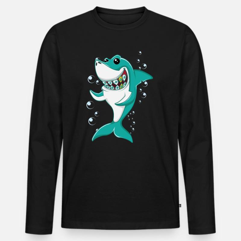 Hai mit Zahnspange - Männer Premium Bio Langarmshirt - Schwarz