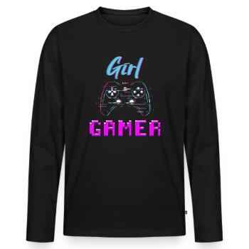 Fille gamer - T-shirt manches longues Premium bio Homme - noir - Devant - Nico (187cm)