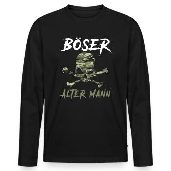 Böser alter Mann Camouflage Tarnmuster Totenkopf - Männer Premium Bio Langarmshirt - Schwarz - Vorne - Nico (187cm)