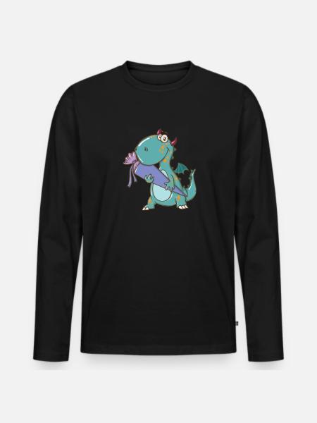 Dino mit Schultüte - Männer Premium Bio Langarmshirt - Schwarz