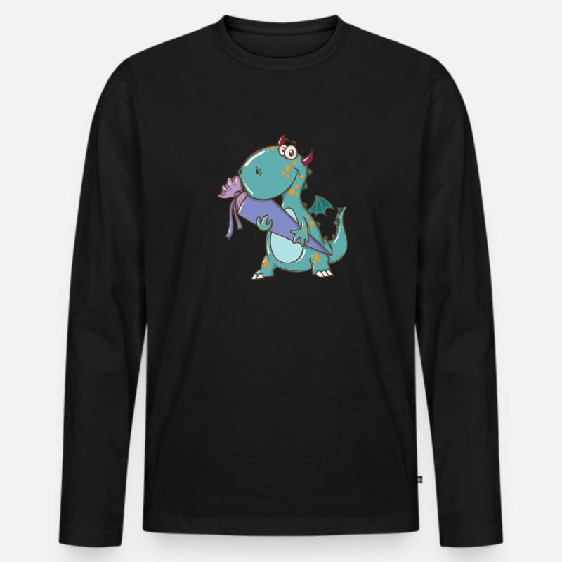 Dino mit Schultüte - Männer Premium Bio Langarmshirt - Schwarz