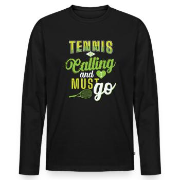 Tennis "Tennis is Calling" - Männer Premium Bio Langarmshirt - Schwarz - Vorne - Nico (187cm)