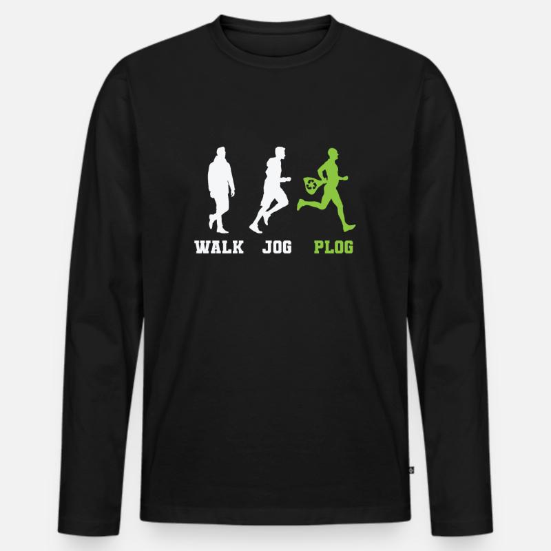 Walk Jog Plog Plogging - Männer Premium Bio Langarmshirt - Schwarz