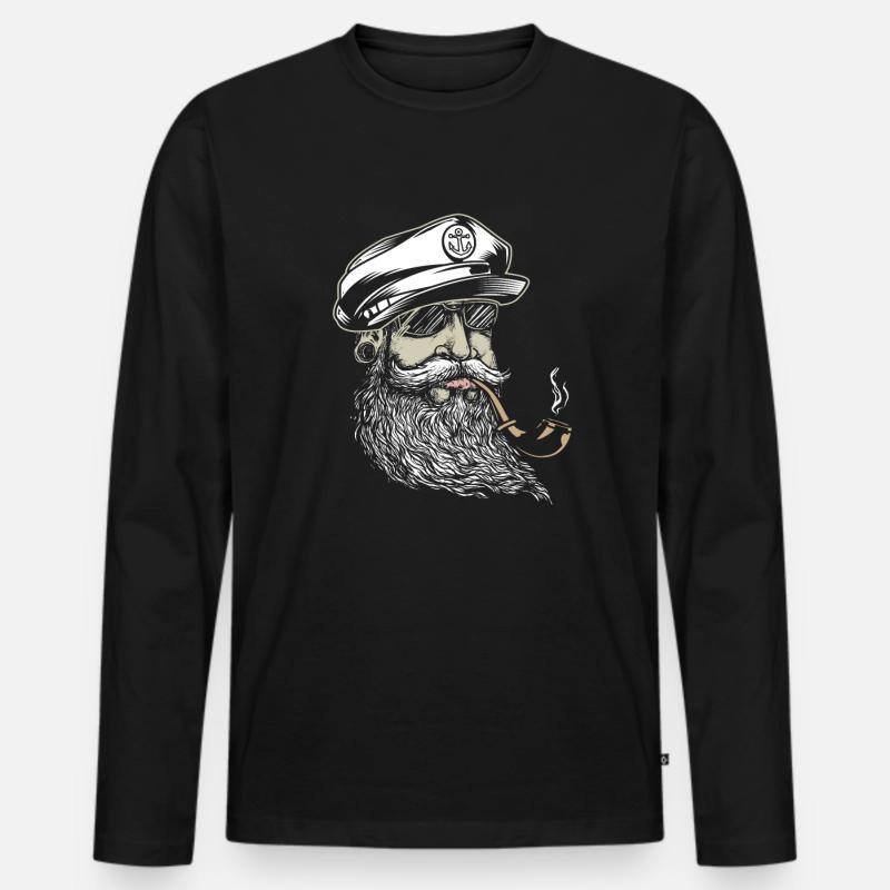 Seemann mit Pfeife - Männer Premium Bio Langarmshirt - Schwarz