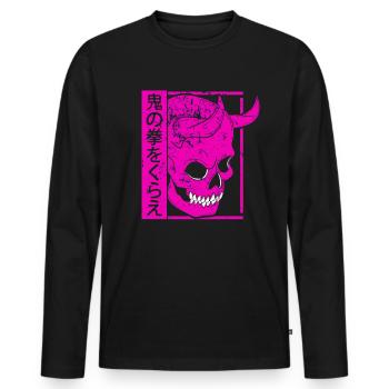 Japanese Demon Art Face Skull Devil Oni Vaporwave - Männer Premium Bio Langarmshirt - Schwarz - Vorne - Nico (187cm)