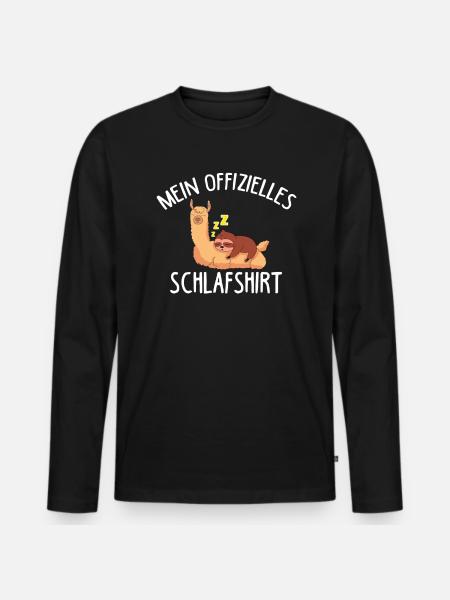 Mein Offizielles Schlafshirt mit Alpaka & Faultier - Männer Premium Bio Langarmshirt - Schwarz