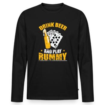 Drink Beer and play Rummy Kartenspiel Romme - Männer Premium Bio Langarmshirt - Schwarz - Vorne - Nico (187cm)