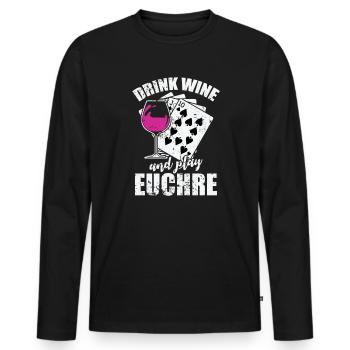 Buvez du vin et jouez au jeu de cartes Euchre - T-shirt manches longues Premium bio Homme - noir - Devant - Nico (187cm)