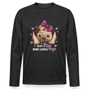 Just a Girl who loves Pugs Hunderasse Mops Herz - Männer Premium Bio Langarmshirt - Anthrazit meliert - Vorne - Nico (187cm)