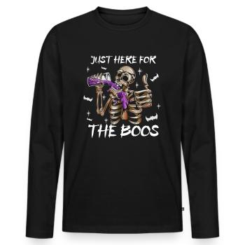 Drôle de squelette d’Halloween buvant du costume de vin - T-shirt manches longues Premium bio Homme - noir - Devant - Nico (187cm)