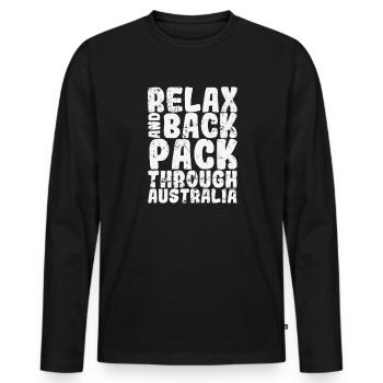 Relax and Backpack through Sydney Australia - Men's Premium Organic Long Sleeve Shirt - black - Front - Nico (187cm)
