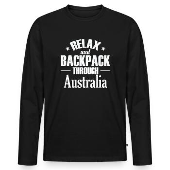 Relax and Backpack through Australia - Men's Premium Organic Long Sleeve Shirt - black - Front - Nico (187cm)