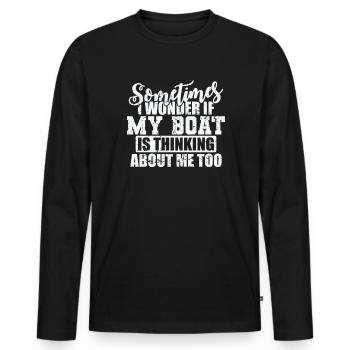 Parfois, je me demande si mon bateau pense à moi - T-shirt manches longues Premium bio Homme - noir - Devant - Nico (187cm)