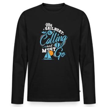 Mon voilier m’appelle Je dois y aller Voile - T-shirt manches longues Premium bio Homme - noir - Devant - Nico (187cm)