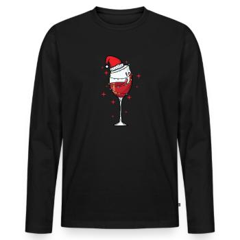 Verre à vin avec casquette de Noël - T-shirt manches longues Premium bio Homme - noir - Devant - Nico (187cm)