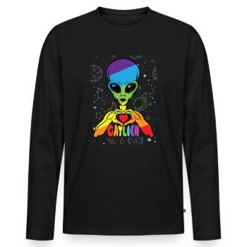 Gay Lesbian Alien Heart Motif Couple - Men's Premium Organic Long Sleeve Shirt - black - Front - Nico (187cm)