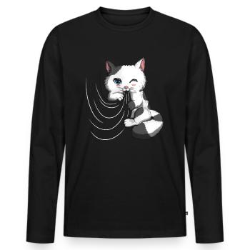 Curtain Cute Hangover Plays Blanket Cat Owner - Men's Premium Organic Long Sleeve Shirt - black - Front - Nico (187cm)