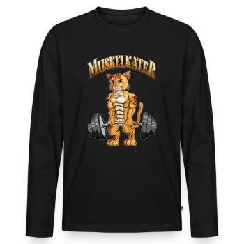 Kater trainiert Gewichtheben Muskelkater Lustig - Männer Premium Bio Langarmshirt - Schwarz - Vorne - Nico (187cm)