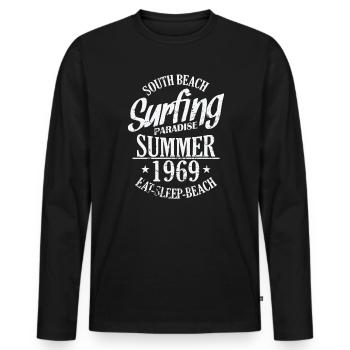 South Beach Surfing Paradise Été 1969 Surf - T-shirt manches longues Premium bio Homme - noir - Devant - Nico (187cm)